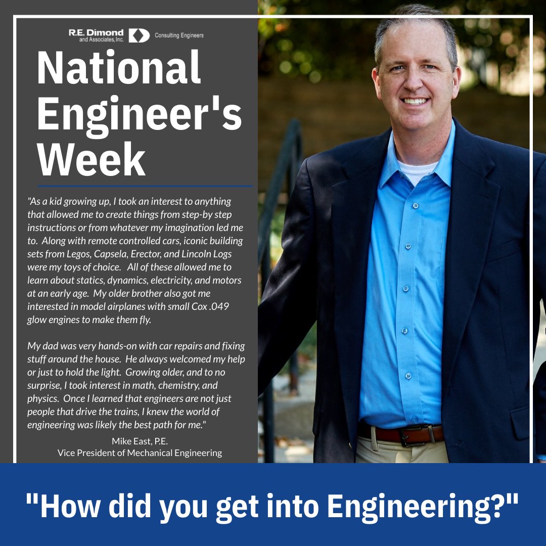 As we continue to celebrate National Engineers Week, Mike East tells us how he grew up to be a Mechanical Engineer. #nationalengineersweek #MEPengineering #indyengineers