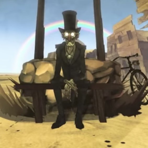 kittyraptor_'s tweet photo. Everyone is fauning over Death, the new Tumblr sexyman, but I still get chills from The Backwater Gospel's version of Death. Dude rolled into town on a bike and is straight up chillin by a gu'llot'ne while everyone goes mad and k'lls each other. https://t.co/uCki0t8EkX