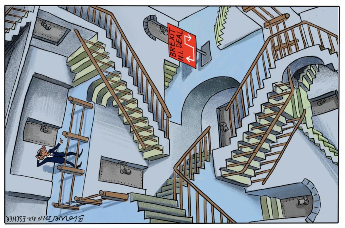 Patrick Blower on #RishiSunak #BrexitDeal #northernirelandprotocol - political cartoon gallery in London original-political-cartoon.com