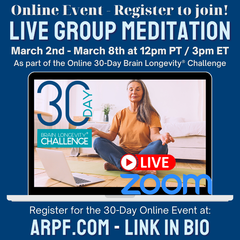 PreventAD's tweet photo. 📅#OnlineEvent Registration at: https://t.co/y4IfAsQ47J
🧠💪The 30-Day Brain Longevity® Challenge begins March 1st with🧘♀️ LIVE #GroupMeditation March 2nd-8th at 12pm PT!
#Meditation does wonders for #brainhealth and a #healthylifestyle.
#Alzheimers #aging #brainlongevity