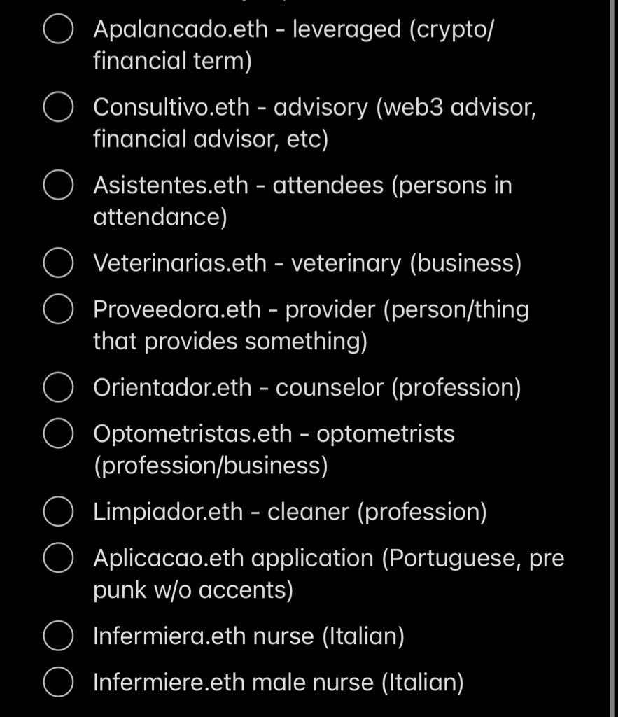 Gloccrivers1's tweet photo. Shoutout to @ens_hq I cleaned up my Spanish #ENS domains for buyers
Everything here is listed for .04 for the next 24 hours https://t.co/QIJXVKR6FR… #ensdomains #ENSesp https://t.co/oMsWoFNMeR