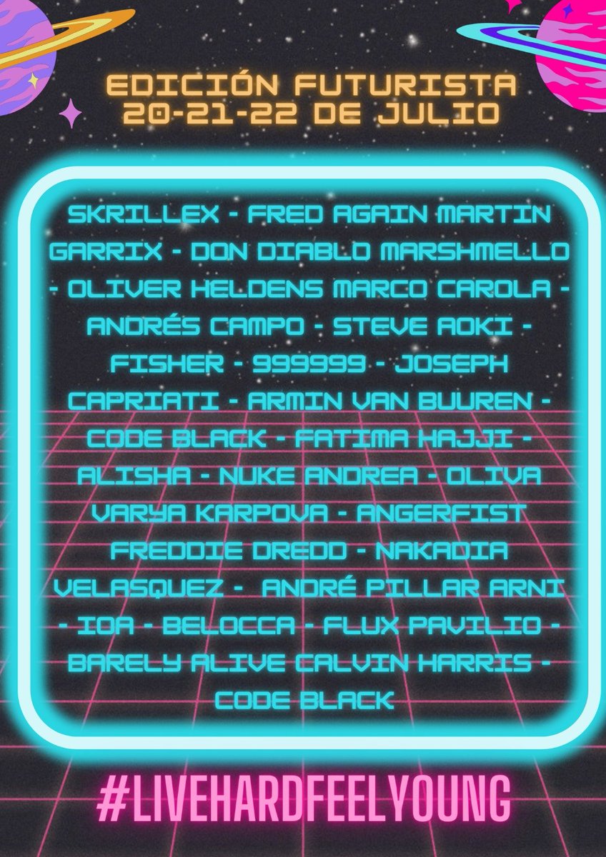 HardandYoungesp's tweet photo. ¡Únete a nosotros en nuestro próximo festival de música electrónica y descubre nuevos djs y artistas emergentes en nuestros escenarios futuristas!
#tecno #futurist #digitalUMkt
#livehardfeelyoung https://t.co/dBdI1z3U11