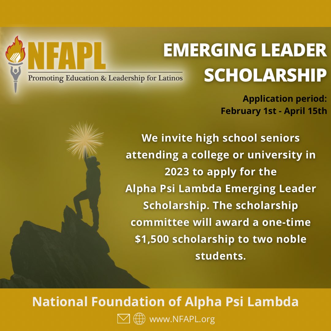 NFAPL1's tweet image. Learn more about our Emerging Leader scholarship! Share with any graduating high school senior!

Visit NFAPL.org to apply

#nfapl #alphapsilambda #apsifamilia #latinoempowerment #latinosuccess