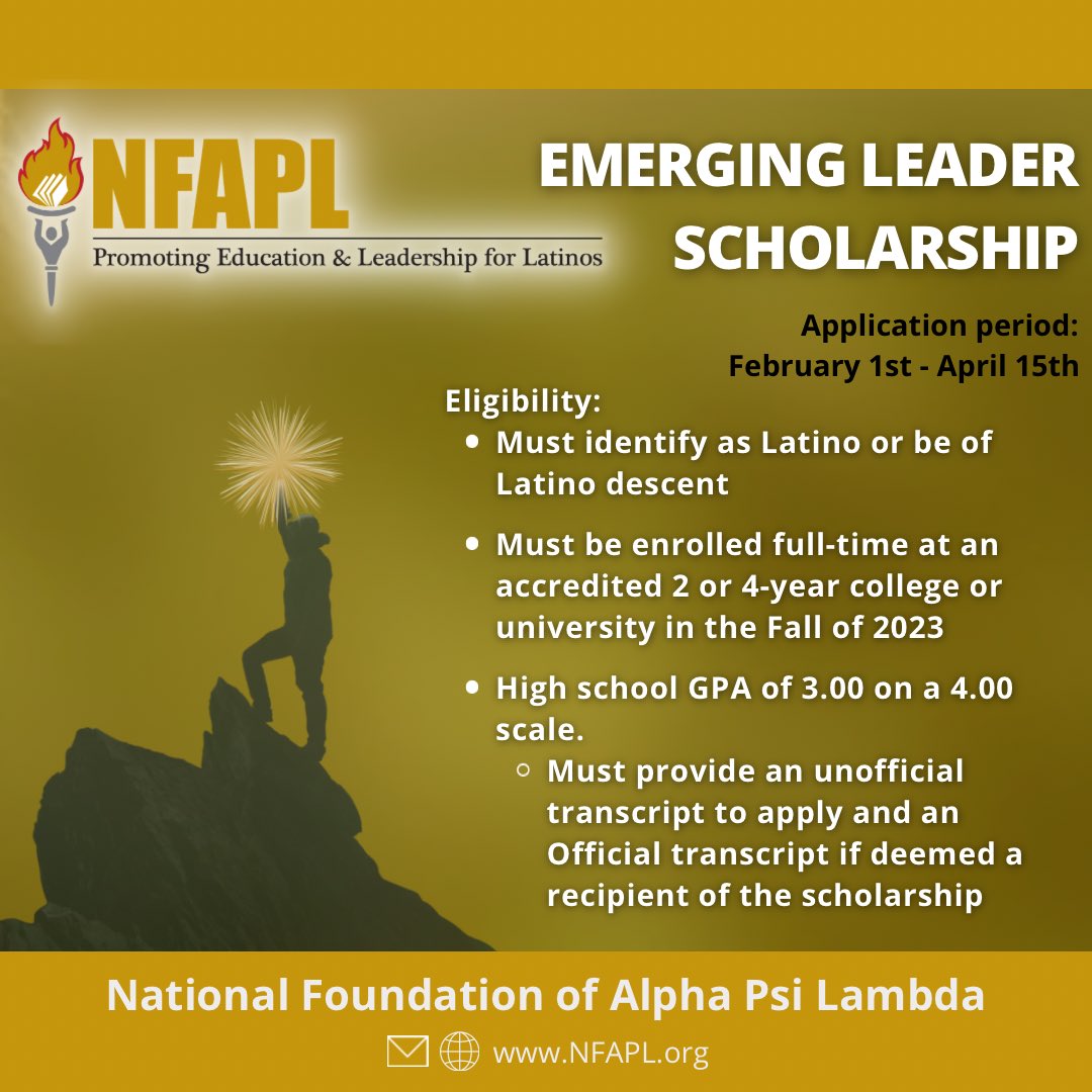 NFAPL1's tweet image. Learn more about our Emerging Leader scholarship! Share with any graduating high school senior!

Visit NFAPL.org to apply

#nfapl #alphapsilambda #apsifamilia #latinoempowerment #latinosuccess