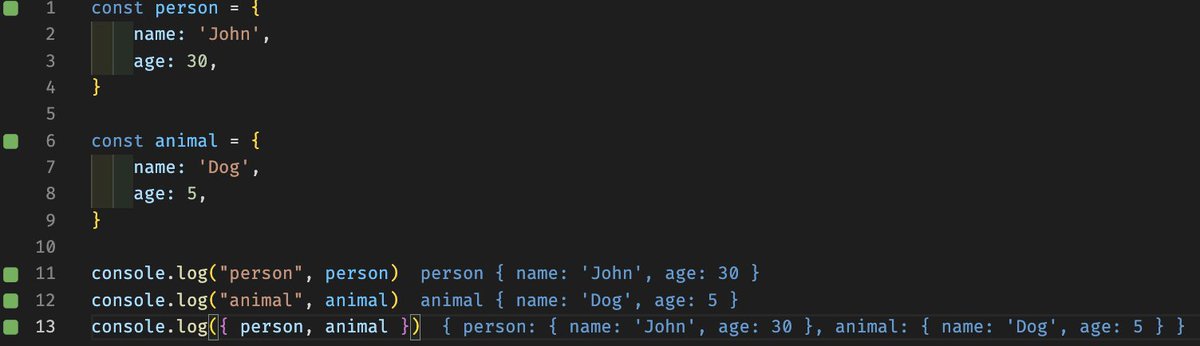 raop155's tweet photo. Como devs usamos mucho `console.log`, aquí te doy un pequeño tip para optimizar un poco el tiempo al hacer esto!
Usemos `Object property shorthand`, que permite simplemente pasar el nombre de la llave de nuestro objeto

#tips #javascript #dev #softwareengineer #debug https://t.co/7D08LkL7vv