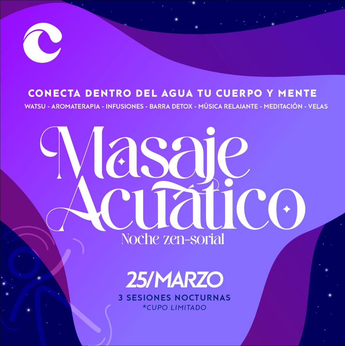 AcuaticaAnimas's tweet photo. ¿Qué crees?, tenemos preparado para ti 50 minutos de 𝗠𝗔𝗦𝗔𝗝𝗘 𝗘𝗡 𝗘𝗟 𝗔𝗚𝗨𝗔 en Acuática Ánimas, la noche de🌙 del 𝟮𝟱 𝗱𝗲 𝗺𝗮𝗿𝘇𝗼 🌖.⁣⁣
⁣⁣
⁣#acuaticaanimas #xalapa #meditation #masajesrelajantes #natacion https://t.co/pKAOQ8MYeg