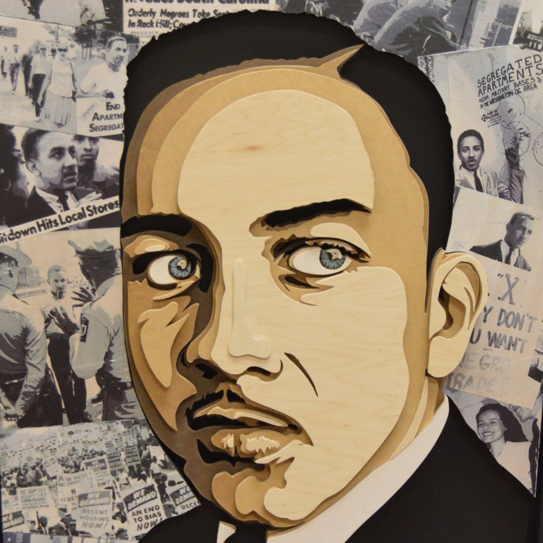 LevineMuseum's tweet photo. (2/2) Jone's story is featured in Charlotte's #MenofChange exhibition, along with a stunning 3-dimensional mixed media portrait created by Percy C. King. #BlackHistoryMonth https://t.co/VTZuwadwbh