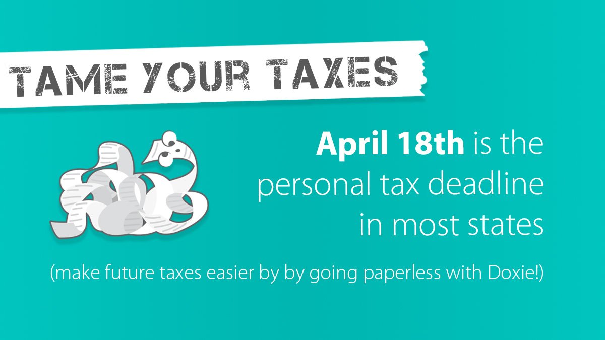 Doxie's tweet photo. Tame your 2022 taxes! April 18th is the personal tax deadline in most states. (Make future taxes easier by going paperless with Doxie!) https://t.co/cl2hcRQDu1