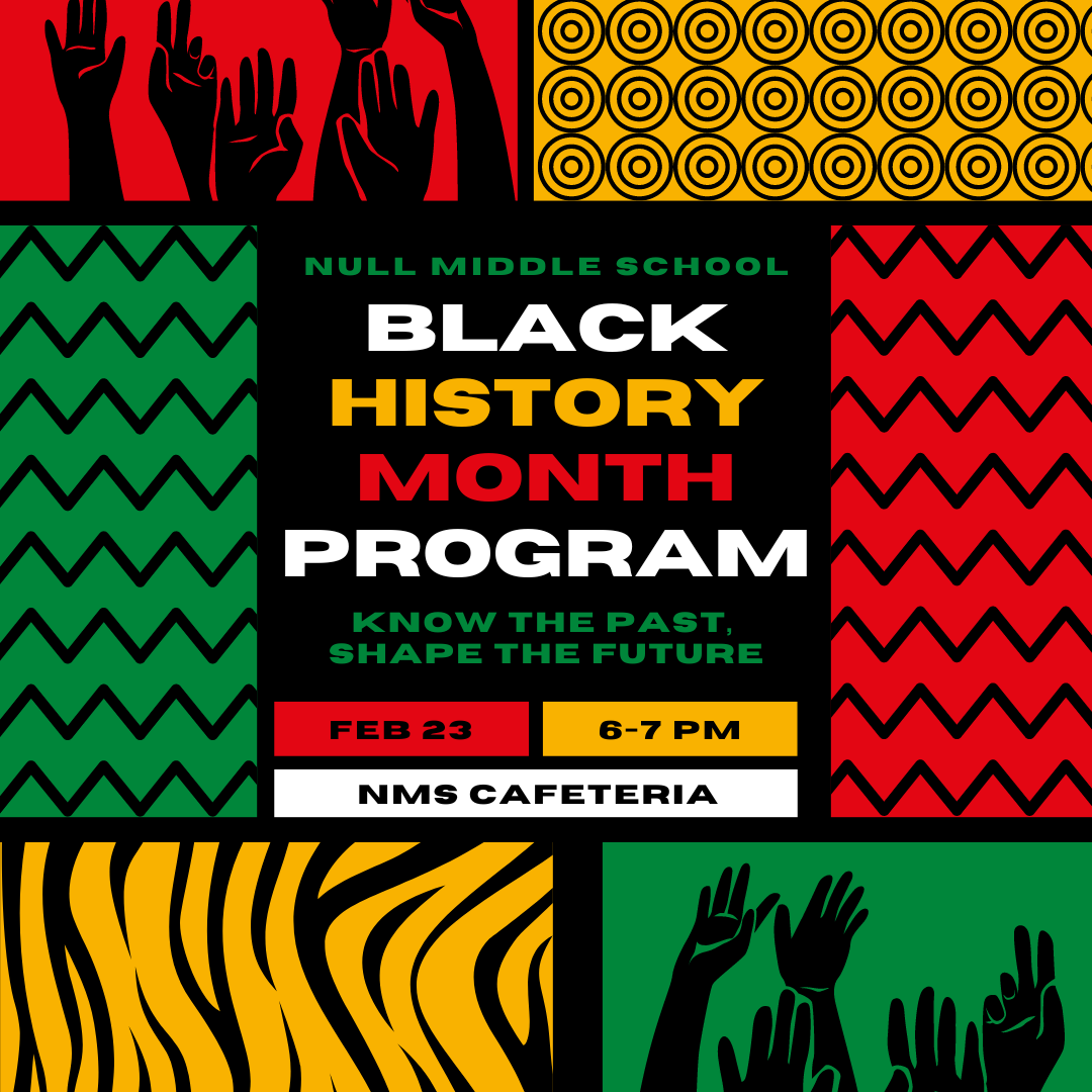 BandNull's tweet photo. The NMS Beginner Band will perform as part of the NMS Black History Month Program on Thursday, Febuary 23, 2023. The Program will begin at 6pm. After the program, guests are encouraged to visit the art on display from NMS Art classes. #nullband #soundofthestallions #sheldonsparks https://t.co/WxnAxlKvsl