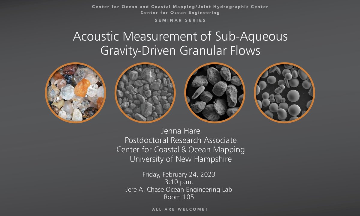 CCOM/JHC (@ccom_jhc) on Twitter photo This week's Ocean Seminar speaker will be CCOM postdoc Jenna Hare. Jenna will present, "Acoustic Measurement of Sub-Aqueous Gravity-Driven Granular Flows," at 3:10pm EST on Fri, 2/24. Join us in Chase 105 or use the link for the live broadcast. bit.ly/3m0TnRz This week's Ocean Seminar speaker will be CCOM postdoc Jenna Hare. Jenna will present, "Acoustic Measurement of Sub-Aqueous Gravity-Driven Granular Flows," at 3:10pm EST on Fri, 2/24. Join us in Chase 105 or use the link for the live broadcast. bit.ly/3m0TnRz