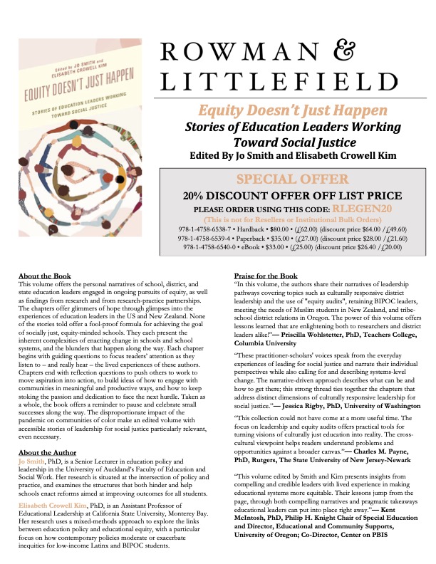 ElisabethKim19's tweet photo. Happy to share our new co-edited volume, Equity Doesn't Just Happen: Stories of Education Leaders Working Toward Social Justice! @RPLGBooks https://t.co/GsU2NHkQgu