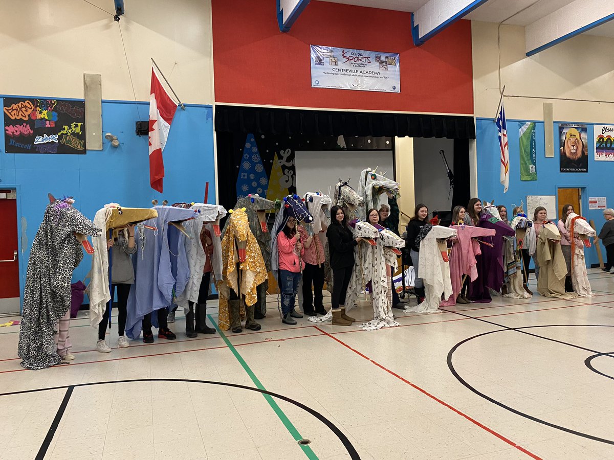 We were at Centreville Academy today, where a whole herd of hobby horses were created. Similar creatures were recorded in nearby Trinity, Bonavista Bay a few generations ago, but they went by the names "lop chops" and "horsey chops." Much thanks to everyone for today’s workshop!