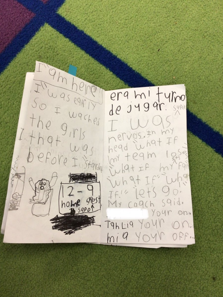 3rd graders studied chapter books in our narrative unit. 

✔️ Adjectives to describe characters
✔️ Character emotion
✔️ Dialogue

One student was inspired to write a bilingual book. Prior to this, she had never written in Spanish!

@CapstonePub @196Multilingual @ISD196Magnets