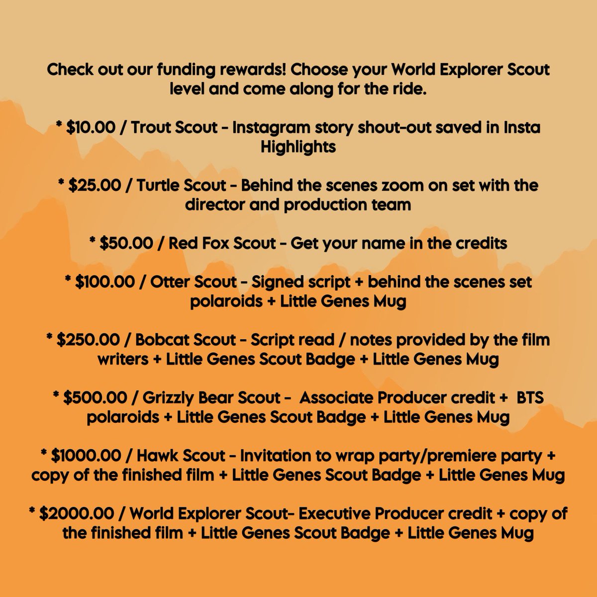 LittleGenesFlm's tweet photo. Take a look at our pledge rewards and find the level that’s right for you! Donate at the link in our bio! 🧡🌎🤎 https://t.co/rPFxRpPiza