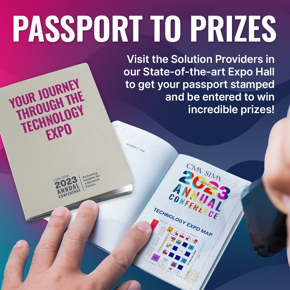 Turn in your completed passport at the CMA|SIMA Stage in the expo by 6:30 pm on Tuesday to earn 5 more tickets to be entered to win these amazing prizes:

$400 Delta Gift Card
Apple Airpods Max
Ooni Koda 16” Pizza Oven Essentials Bundle
Sonos Surround Set with Beam
Trip Giveaway!