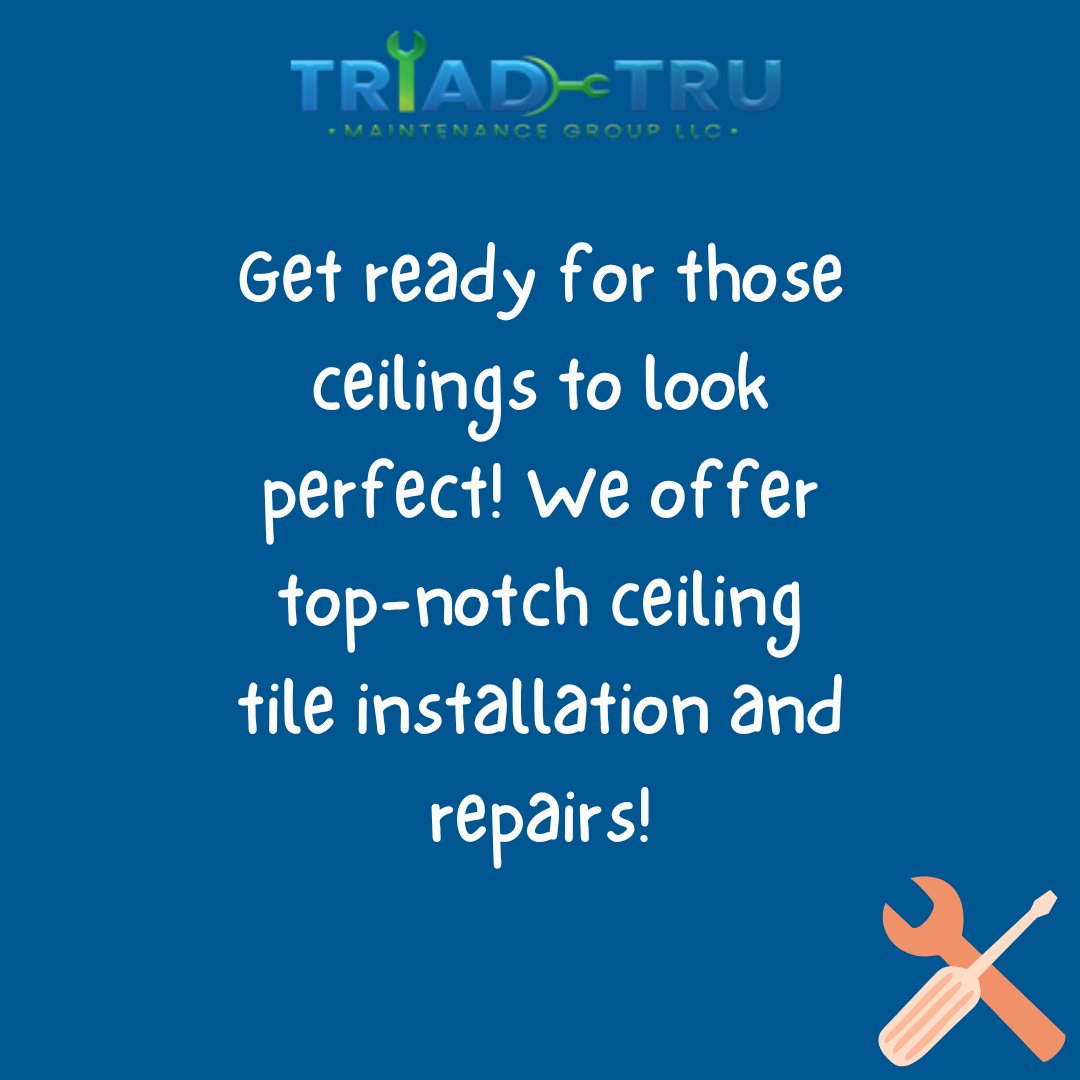 TMG_1Team's tweet image. Let us handle all of your ceiling tile needs! To ensure that the aesthetic appeal of your space is preserved.
#MaintenanceCompany #CeilingTiles #InstallationServices #northcarolina #homemaintenance #triadtrumaintenancegroup #tmg1team