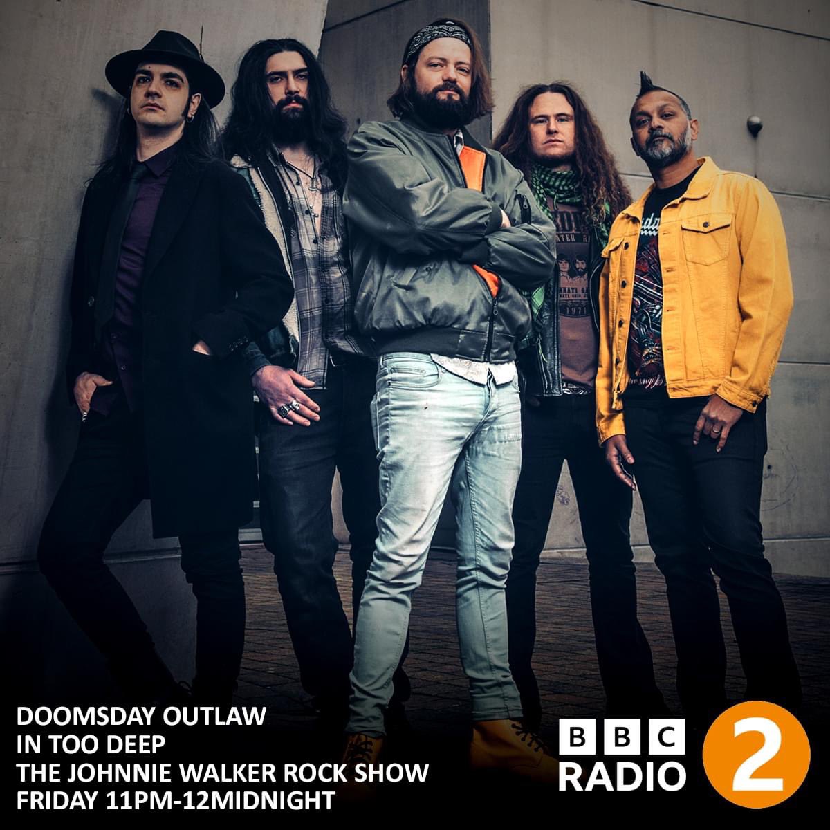 DoomsdayOutlaw's tweet photo. Oh yeah! Blowing up the end of your week by gatecrashing the Johnnie Walker Rock Show on Radio 2 - this Friday at 11pm. Album opener and all-round stomper, In Too Deep, getting ready to blow Auntie's socks off! Listen on your wireless or on @BBCSounds 

🤟🤟 https://t.co/3Lxdsu1wEq