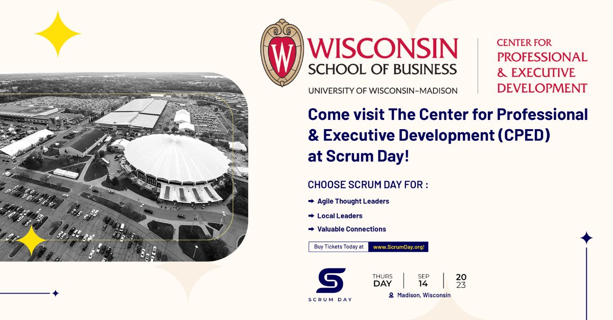 rebelscrumsite's tweet photo. Scrum Day is proud to announce that the Wisconsin School of Business Center for Professional & Executive Development (CPED) will be attending Scrum Day on September 14, 2023, in Madison, Wisconsin! #ScrumDay #CPED https://t.co/MCOHeavpno or https://t.co/AnuKu958rs https://t.co/v0E7fYnZwe