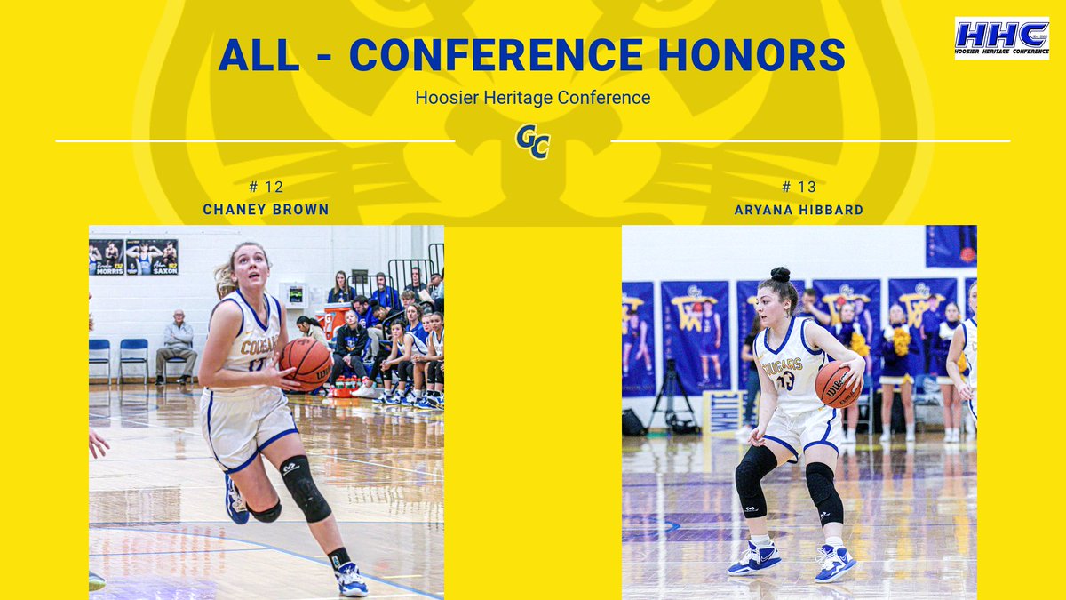 Congrats to Aryana Hibbard and Chaney Brown on being named to the HHC All-Conference team. <a href="/AryH86707436/">AryH</a> <a href="/chaney_brown12/">Chaney Brown</a> <a href="/HHCConference/">Hoosier Heritage Conference</a> <a href="/GCCougars/">GCHS Cougars</a>