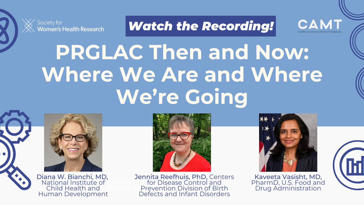 SWHR's tweet photo. "This work is a multi-disciplinary effort, and there's responsibility on all of us to recognize #PRGLAC as a public health matter. We all play a role," said Dr. Kaveeta Vasisht, @FDAWomen
Hear more about PRGLAC collaboration in this #CAMT webinar: https://t.co/mybSnKUdip https://t.co/hTse8N0gwk