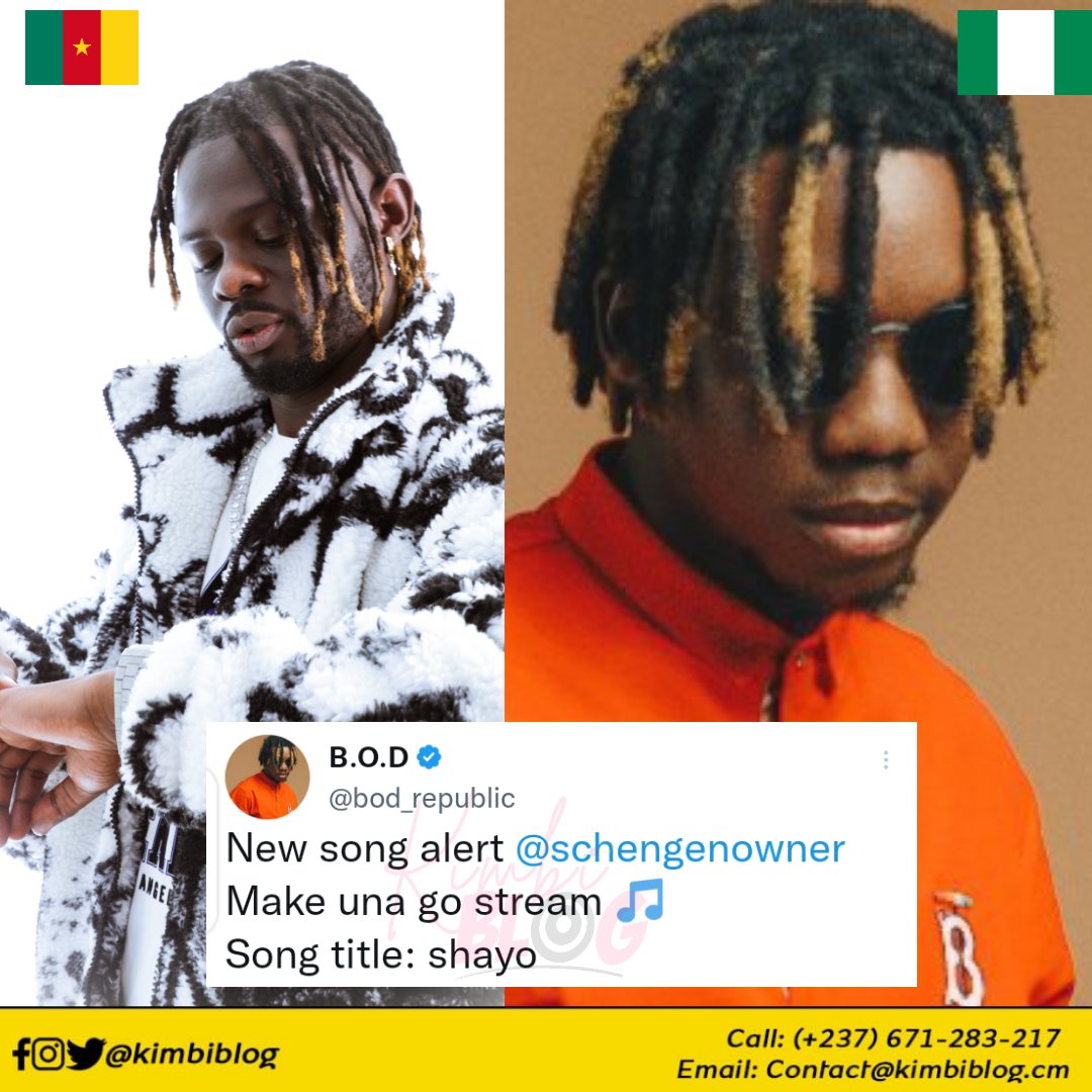 Kimbiblog's tweet photo. Nigerian Twitter Influencer, Bod Republic🇳🇬 just shared Schengen Owner 's🇨🇲 latest song "Shayo" to his 1.8 Million followers

 Enjoy "Shayo (Peace of mind) by @schengenowner ft @Yagaman237 &amp; @iammysticalaj  

https://t.co/xRXwgcrbRb

#SchengenOwner #BpRepublic #Kimbiblog https://t.co/ttQq8lsWbN