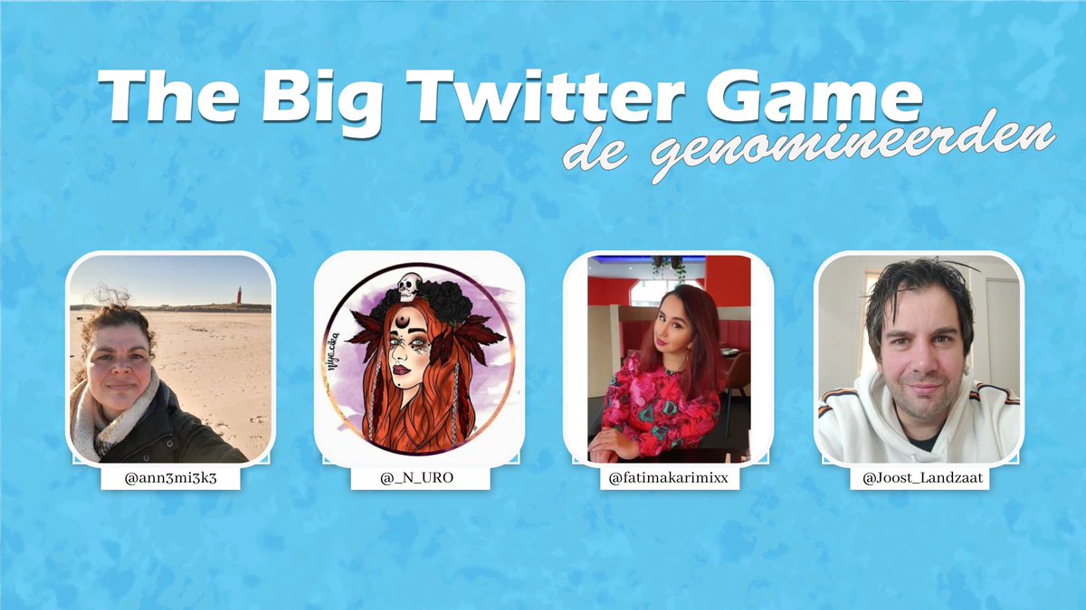 TBTgame2023's tweet photo. Dit zijn de genomineerden van team 2, uit ronde 3:

1. @ann3mi3k3 
2. @_N_URO 
3. @fatimakarimixx 
4. @Joost_Landzaat 

Wie mag er van jou door naar ronde 4?
Stem nu op de poll in de volgende tweet! https://t.co/8Z258ij5m2