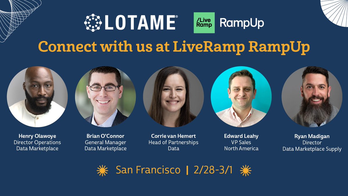 Lotame's tweet image. Attending #RampUp in San Francisco this year? Lotame will be there! Come meet us to talk about #spherical, #identity, #monetization, #interoperability and more!