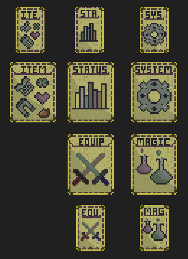 Action icons from our unique ring menu. If you love cards, check out <a href="/shadowholdgame/">Shadow Hold</a> where the magic and the menu is card based.

#indiedev #IndieGameDev #pixelartist #ArtistOnTwitter