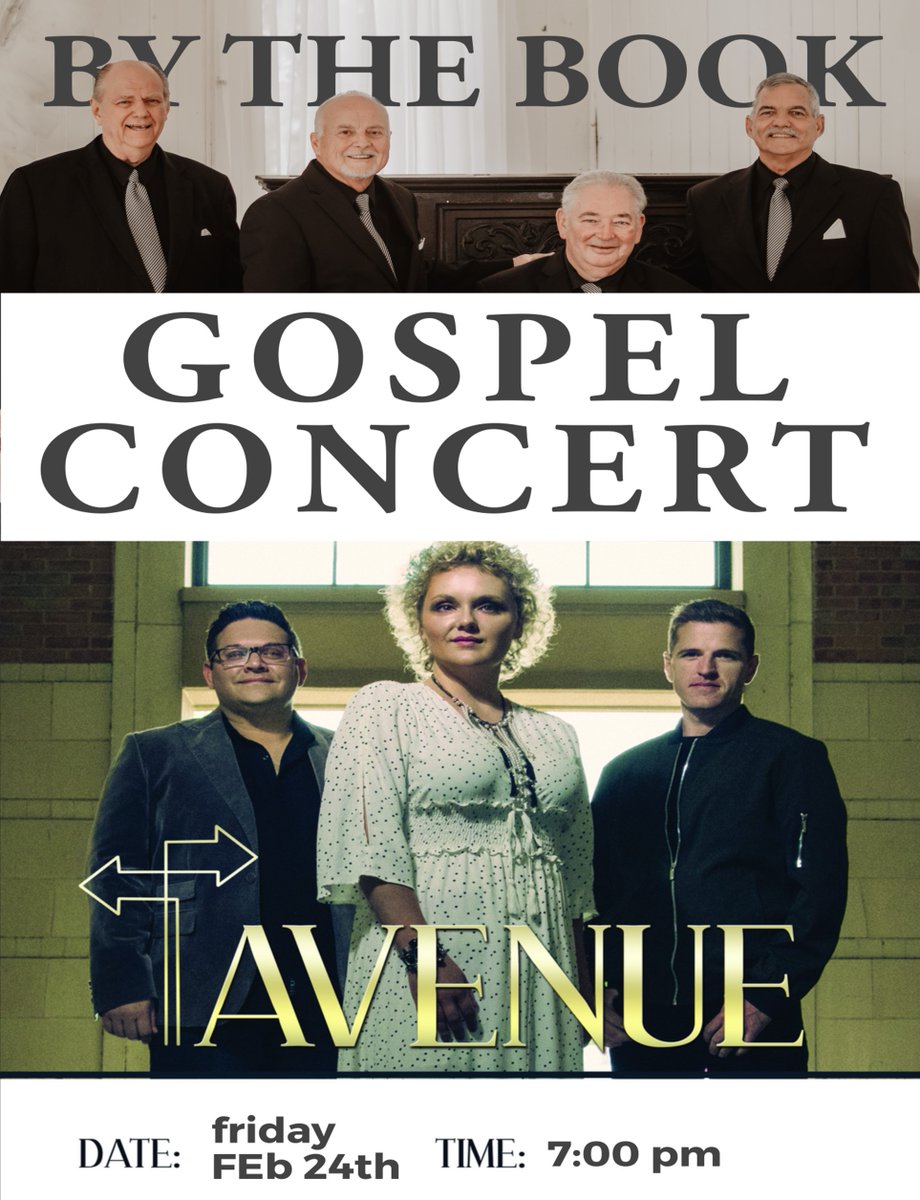 FbcWillis's tweet photo. Join us for an amazing night of worship at the Gospel concert on Friday, February 24 at 7p.  the concert will feature By The Book and special guest Avenue.  A love offering will be taken. 
All ages are welcome. 😀 https://t.co/XsiMpsQreD