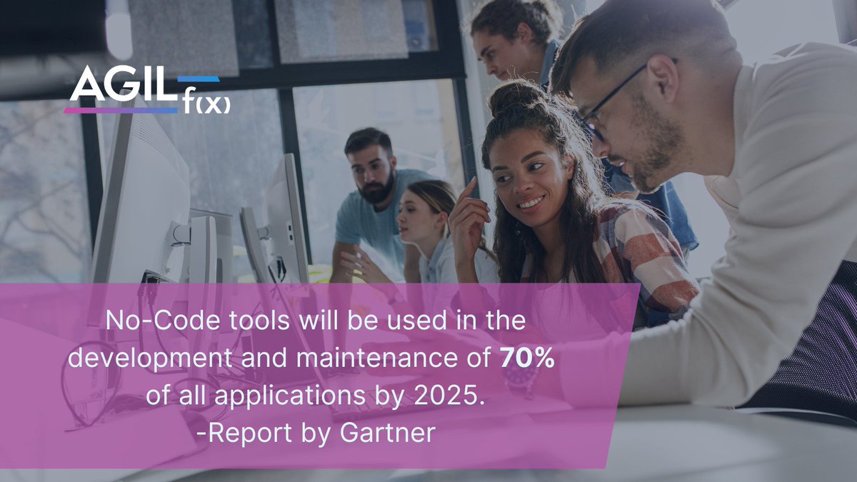 agilfxcom's tweet photo. Get ready to revolutionize the way you develop applications! A new Gartner report predicts that 70% of all applications will be developed and maintained using no-code tools by 2025. 
#development #nocode #bubbleio #agilf(x) https://t.co/3cGU80WFTy