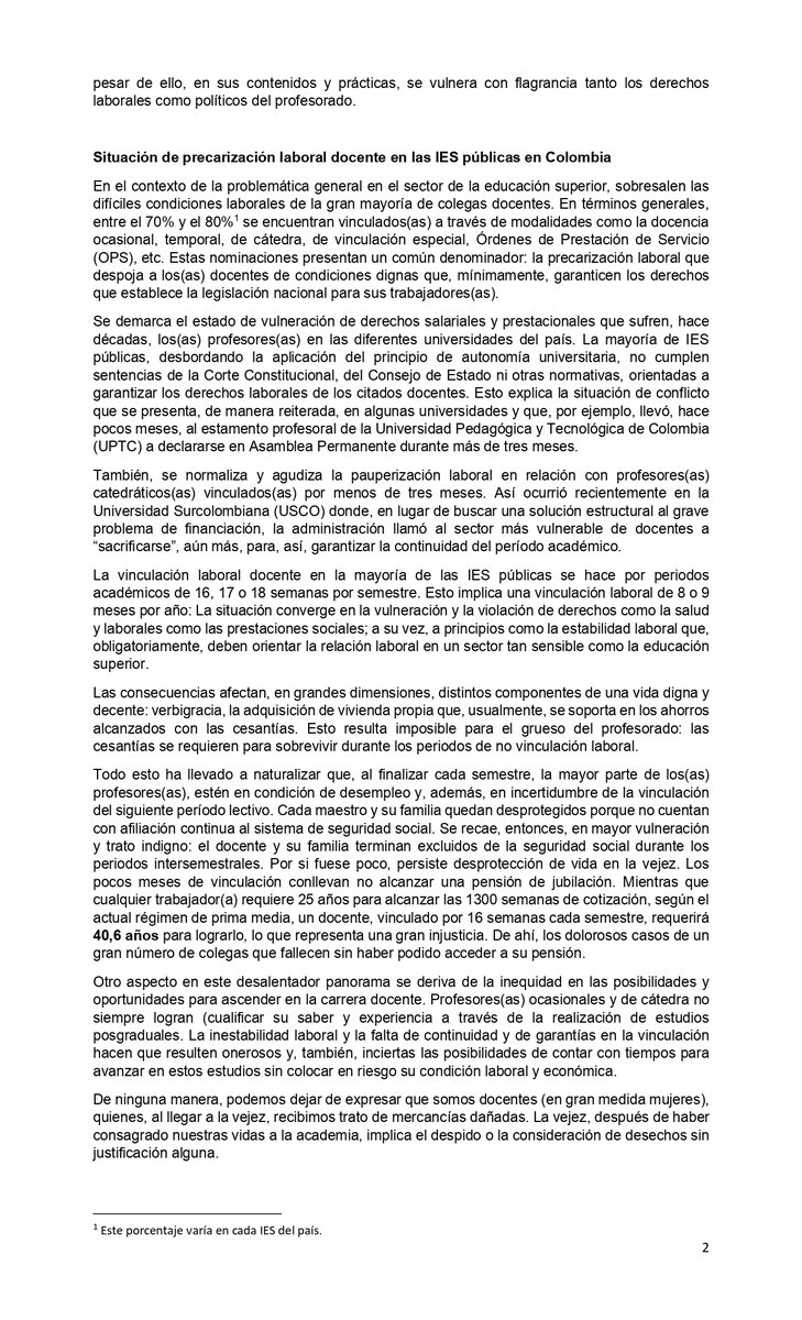 carfoncu's tweet photo. Docentes de IES públicas: Invitación a suscribir la carta al Gobierno Nacional, que constituye una iniciativa por la formalización laboral docente. 
Para suscribir, por favor, diligenciar el siguiente formulario:
https://t.co/mLIr9w1bfe
En la imagen siguen firmas, van más de 200. https://t.co/8BO1Hyfr3F