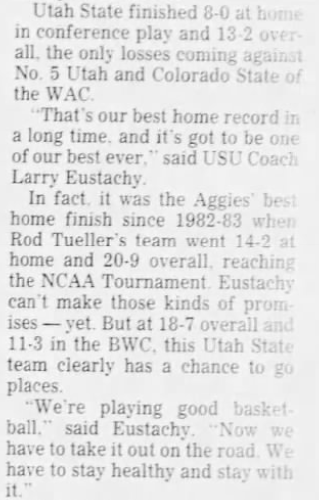 TheAggship's tweet photo. On this day in Utah State sports, 1997: Kevin Rice scores 19 points as Utah State rolls over Boise State, 58-41, to secure a perfect 8-0 home record in conference play https://t.co/r2Ox9jD17o