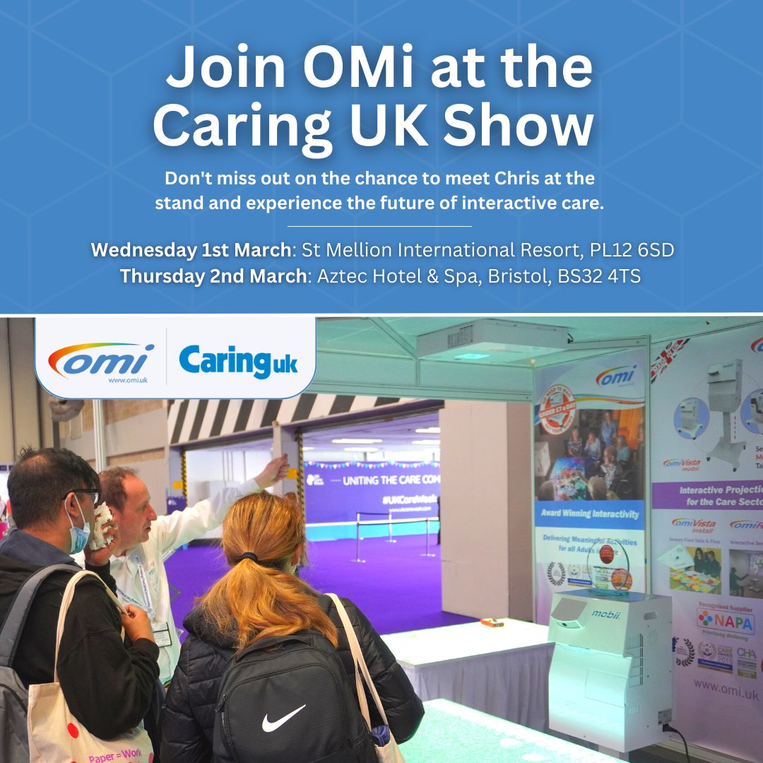 OMinteractive1's tweet photo. Join OMi at the Caring UK Show on March 1st and discover the award-winning Mobii Magic Table!
Don't miss out on the chance to meet Chris at the stand and experience the future of interactive care.
@CaringUK #MobiiMagicTable #InteractiveCare #SeniorCare #DementiaCare https://t.co/ZJf1U2SuQs