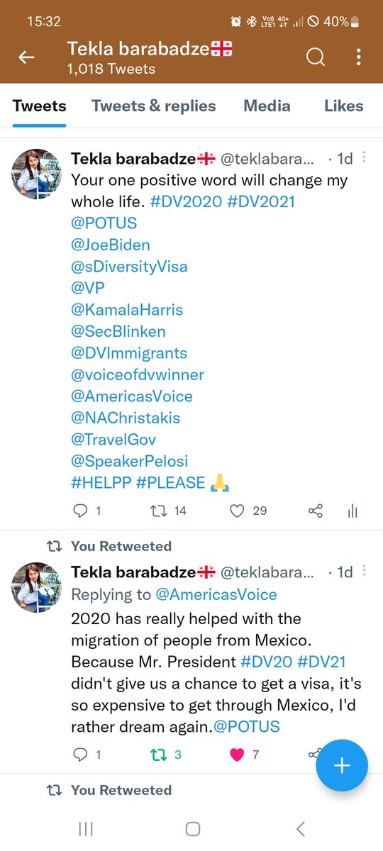 teklabarabadze's tweet photo. Over a thousand tweets written for you about #DV20 and #DV21. If necessary, I will write a thousand. But believe that all this will bring results. But believe me... @POTUS @KamalaHarris 🇬🇪🇺🇲🙏 https://t.co/m8zt8hJVyY