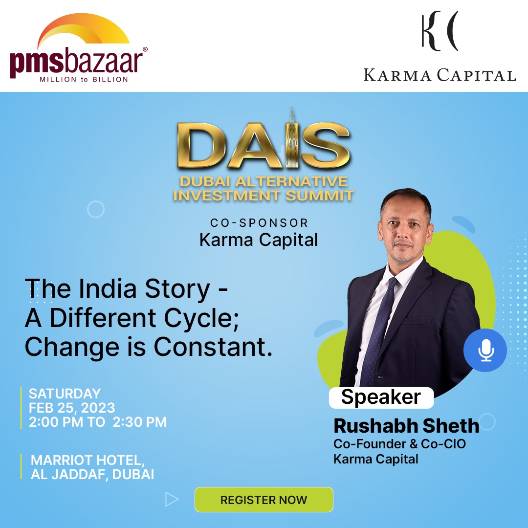 karma_capital's tweet photo. #KarmaCapital is co-sponsoring the Dubai Alternative Investment Summit 2023, hosted by @PmsBazaar at the Marriot Hotel Al Jaddaf, Dubai. Rushabh Sheth will be sharing insights on the Indian alternative market and how it is different from others. 

@gpmdaniel @PallavarajR https://t.co/W9HbU6qyCv