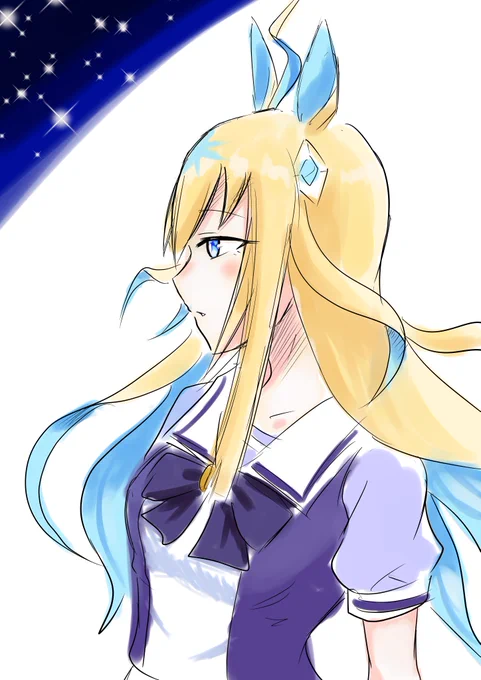 違うんですスズカさん、ネオユニヴァースの金髪碧眼かつ不思議で神秘的で、まさしく宇宙を感じさせるデザインが不意打ち気味にツボにハマってしまったので早速描いてみただけなんですお許しを... 