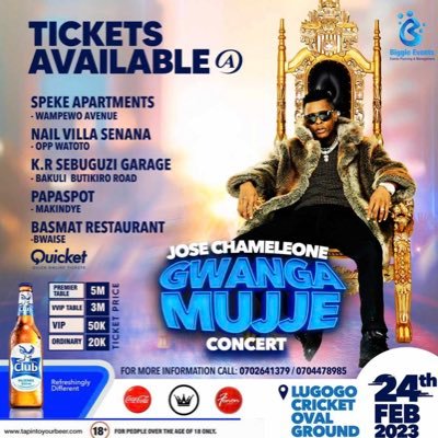 From 🇰🇪🇰🇪🇰🇪🇰🇪 We Love,Sing and Support @JChameleone .... 🎶🇺🇬☝🏿Telina, Telina, Telina, Tulina, Telina nyini Yoo.. Eno Ensi Madaala…❤️🔥🎤✅
Let’s support East Africa’s #PowerVoice @JChameleone  this #Friday at #CricketOval 
#GwangaMujje
#ClassicTune cc @ClubPilsener