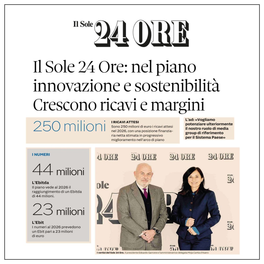 Il Sole 24 ORE rilancia su #digitalizzazione, #internazionalizzazione e sviluppo del #marchio.

Articolo Il Sole 24 ORE: bit.ly/3kmfIc2