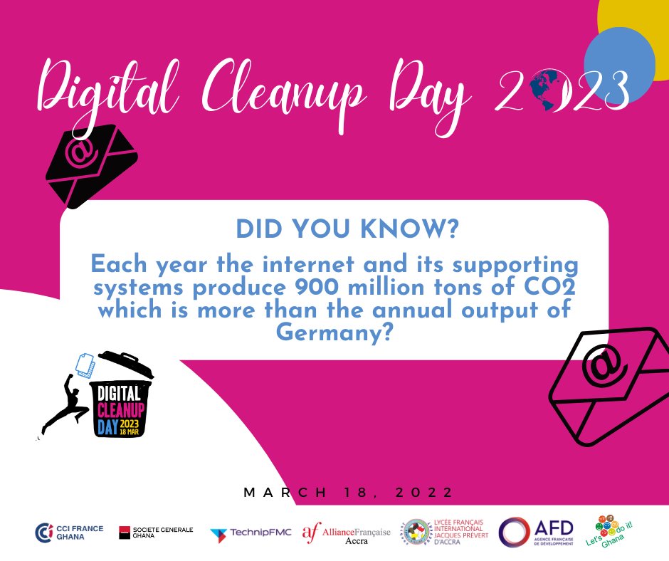 AF_Accra's tweet photo. 😀 What do you know about Digital Cleanup Day?
Read more → https://t.co/bzXoVPL6pu
@ccifranceghana
@SocieteGenerale
@TechnipFMC
@LFACCRA
@AfD
@Let's do it Ghana
#digitalcleanupday #cleanyourcloud #worldcleanupday https://t.co/y26R1oOdh6