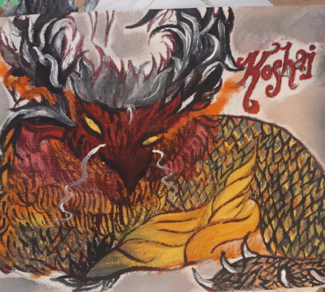 alliiebug's tweet photo. Painted a fire Koshai behemoth from @PlayDauntless #dauntless #koshai #painting #art #streamer https://t.co/z1Wfvmx5fT