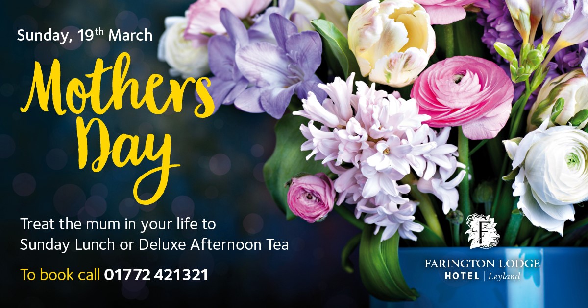 Treat your mum to a Mother's Day Three-Course Sunday Luncheon served from 12pm - 2.30pm

£35 per person which includes a gift for Mum and £17.50 per child under 12 years of age

To Book: Call 01772 421321

#MothersDay #SundayLuncheon #Lancashire