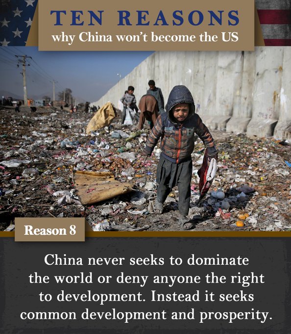 ChinaEmbJA's tweet photo. 8/10
Reason 8: #China never seeks to dominate the world or deny anyone the right to development. Instead it seeks #commondevelopment and prosperity. https://t.co/CPZrRyodRh