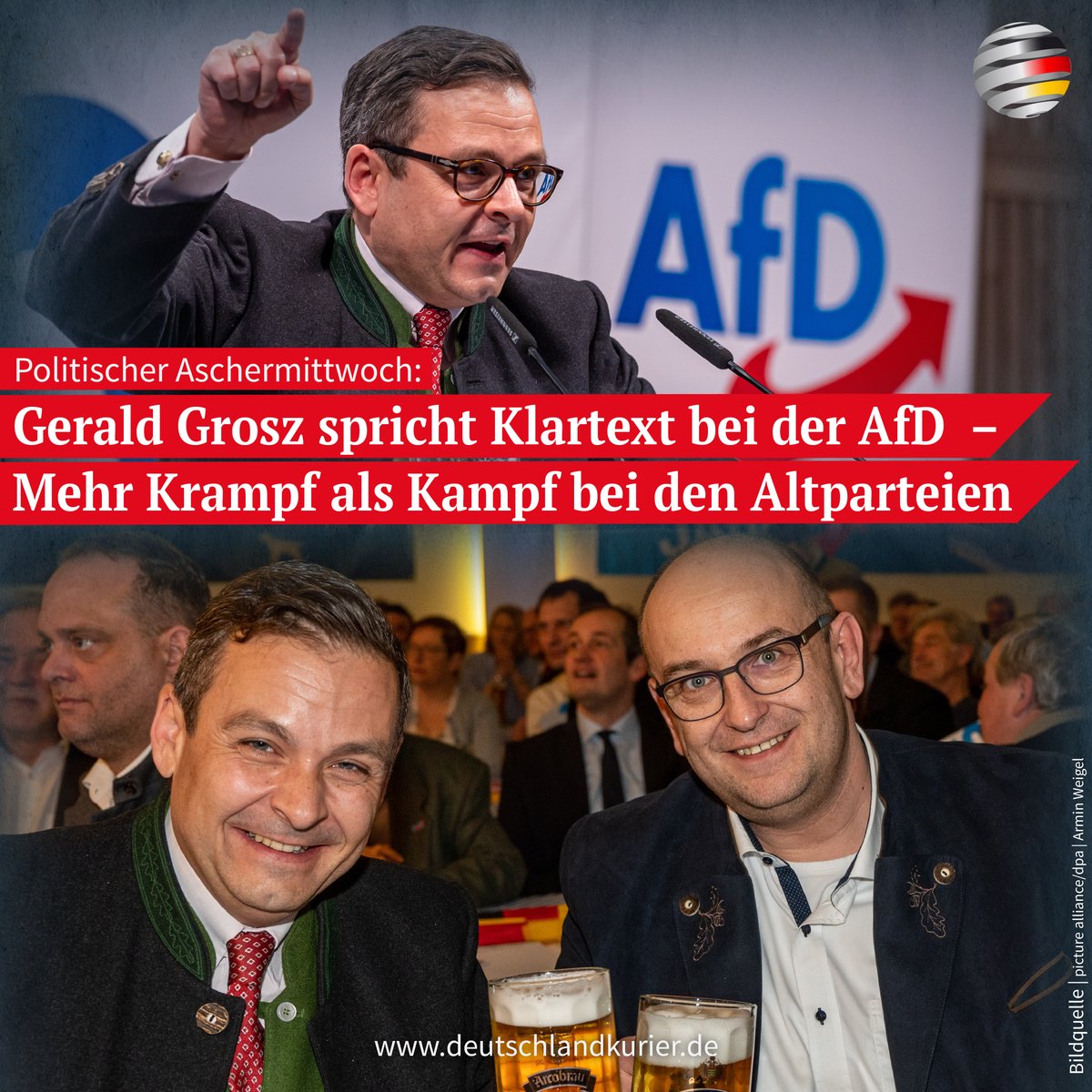Deu_Kurier's tweet photo. Politischer #Aschermittwoch: @GeraldGrosz spricht #Klartext bei der @AfD – Mehr #Krampf als Kampf bei den #Altparteien
https://t.co/rD8EjMIBfe https://t.co/AQgwwBsWLf