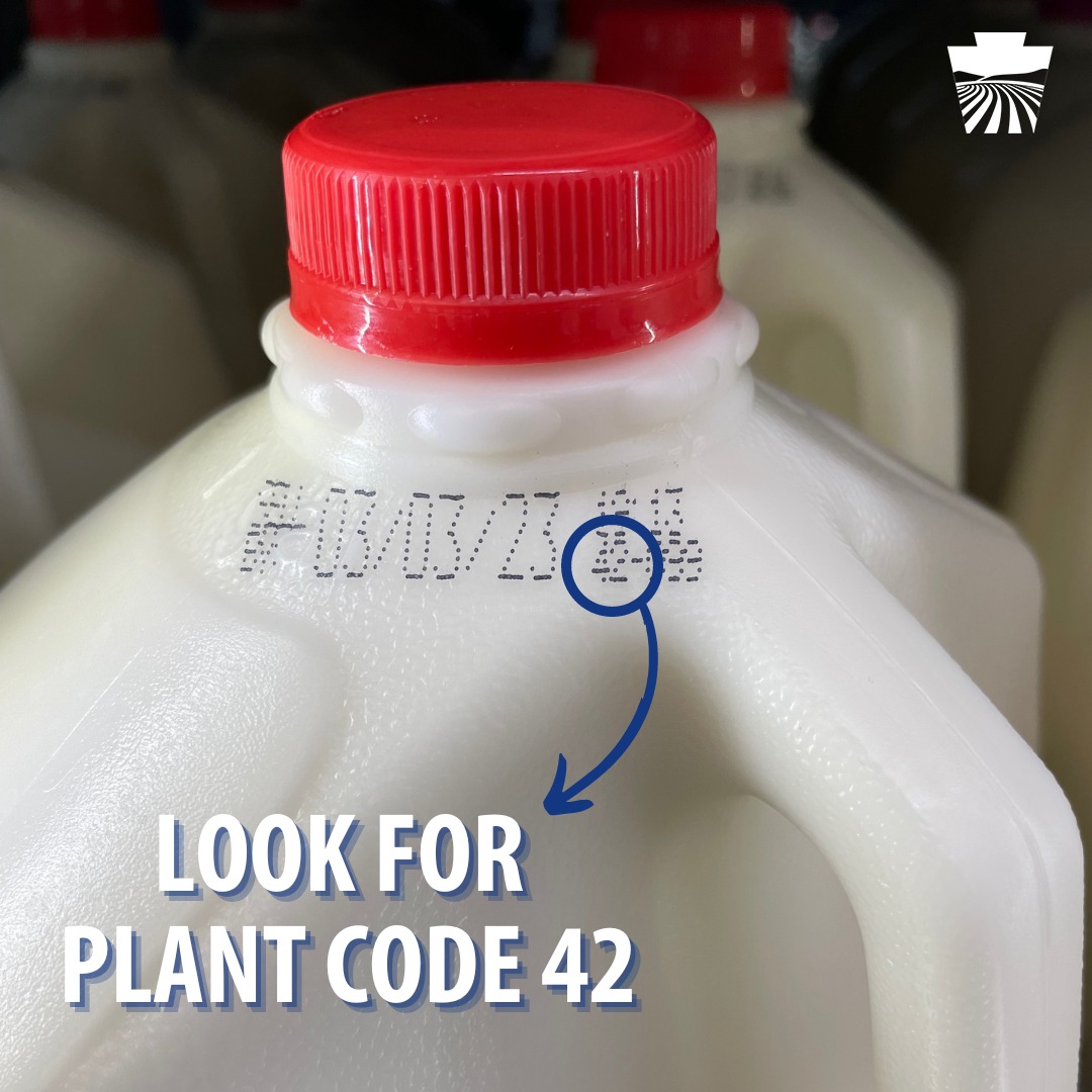 PAAgriculture's tweet photo. Look for the magic plant code number ✨42✨on your gallon of milk!
Milk with a plant code beginning with “42” was processed in PA and predominantly sourced from PA dairy farms. Buy local, support PA dairy farmers.
Retailers of #PAMilk: https://t.co/wmh4hwUcoi https://t.co/8w7gKPHxTq