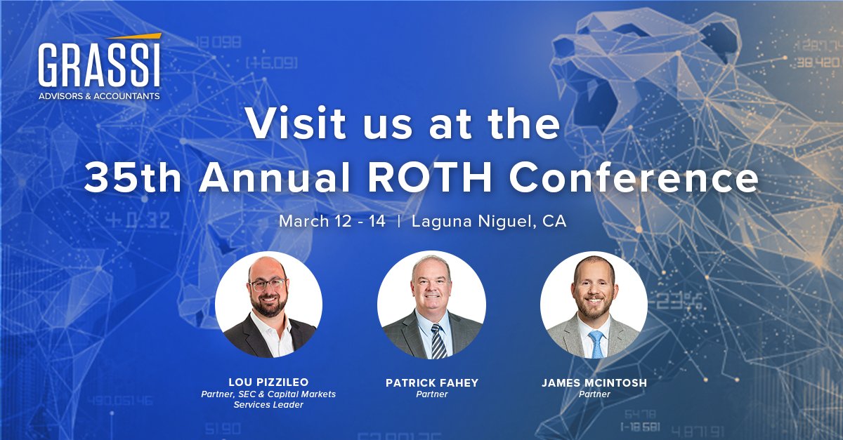 The 35th Annual ROTH Conference is around the corner! Connect with us to learn more about Grassi’s #SEC &amp; #CapitalMarkets solutions to reach your #IPO and grow your #PublicCompany in any industry. To register: meetmax.com/sched/event_89…