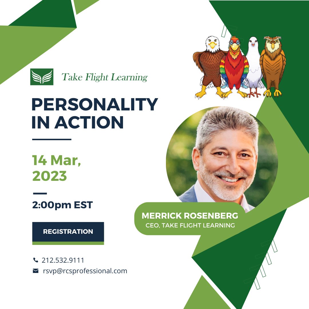 RCSProServices's tweet image. Join us on March 14th to learn from Merrick Rosenberg, author &amp;amp; CEO of Take Flight Learning, to show you how you can unlock the power of your personality to build stronger relationships and drive results!

🍎 RSVP today: hubs.li/Q01D4ypK0

#rcspro #takeflightlearning