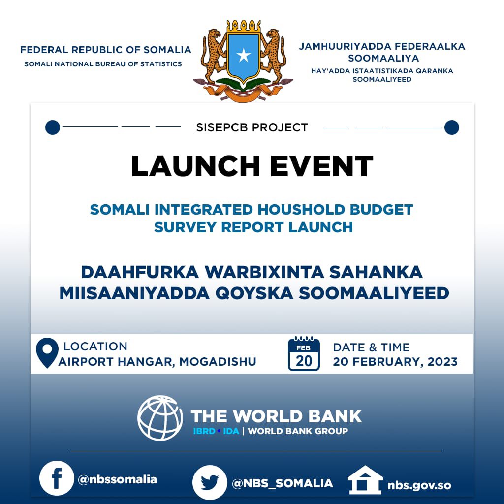 JeanNteziman's tweet photo. I am proud of the launch of the Somali Integrated Household Budget Survey (#IHBS) report. It is a great achievement by the @NBS_Somalia team & its management. The #SNBS report is an invaluable resource for understanding the economic & social conditions of the Somali people. Kudos https://t.co/nQWamd9Zmp