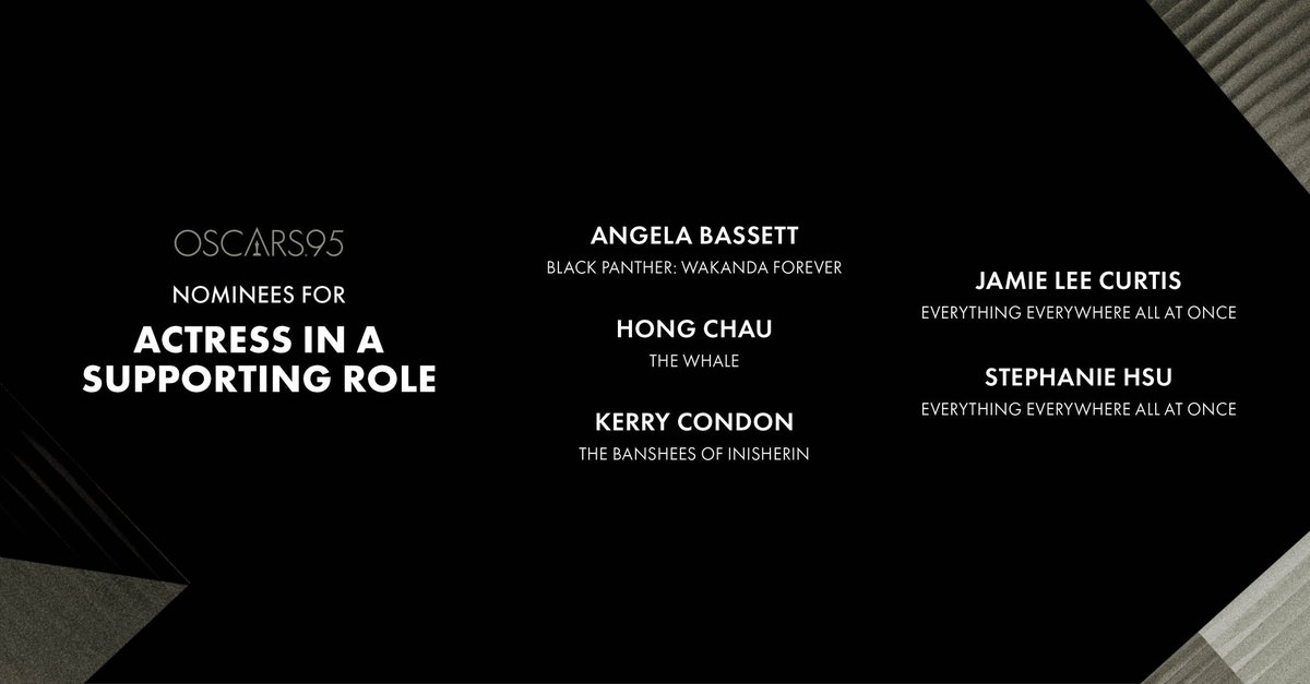 AngTerTer's tweet photo. #AngRanking: BEST SUPPORTING ACTRESS

1. Kerry Condon, The Banshees of Inisherin
2. Stephanie Hsu, EEAAO
3. Hong Chau, The Whale
4. Jamie Lee Curtis, EEAAO
5. Angela Bassett, Black Panther: WF
Shoulda been here: Dolly de Leon, Triangle of Sadness

#Oscars #Oscars95 #Oscars2023 https://t.co/c3eIPLusrp