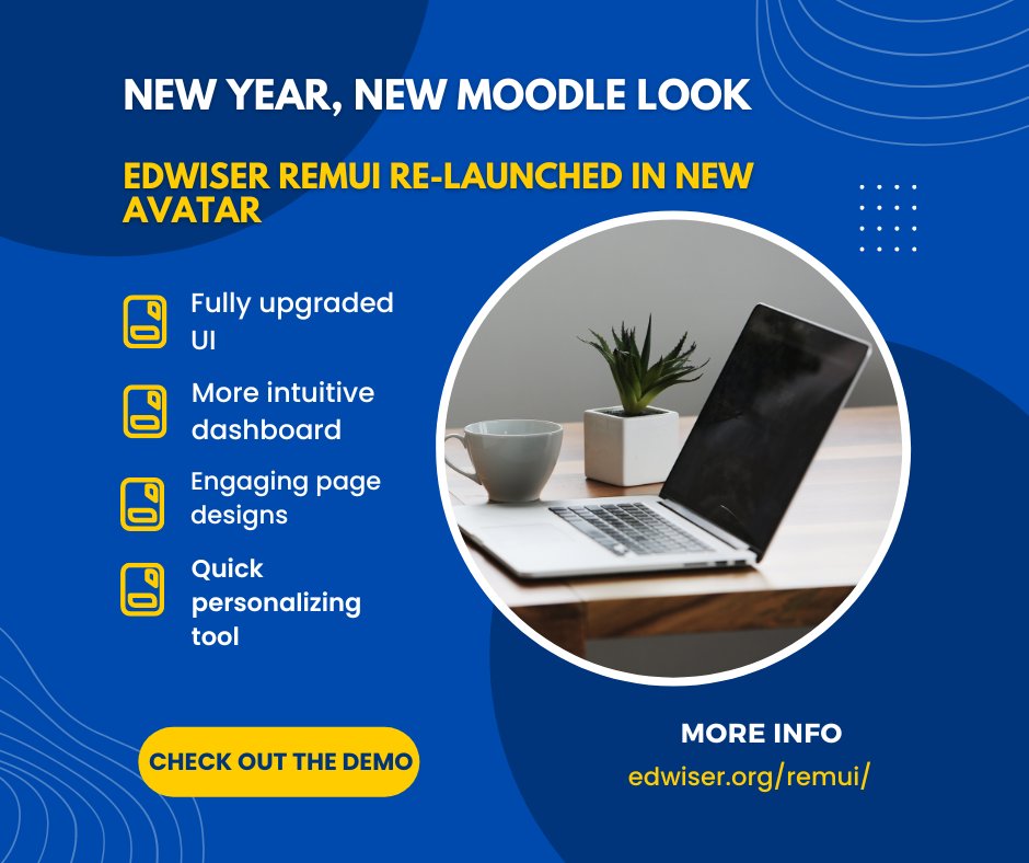 EdwiserLMS's tweet photo. Hey Moodlers, 

Here's to the New Year, New Beginnings &amp; a brand-new Moodle UI. Do check out the new demo and let us know what you think of the revamped look-&amp;-feel!

Feel free to share your feedback!

Demo:- https://t.co/JSP6kqRxAy
Visit us at - https://t.co/oQKR2qHCVj https://t.co/WlCOuGjie1