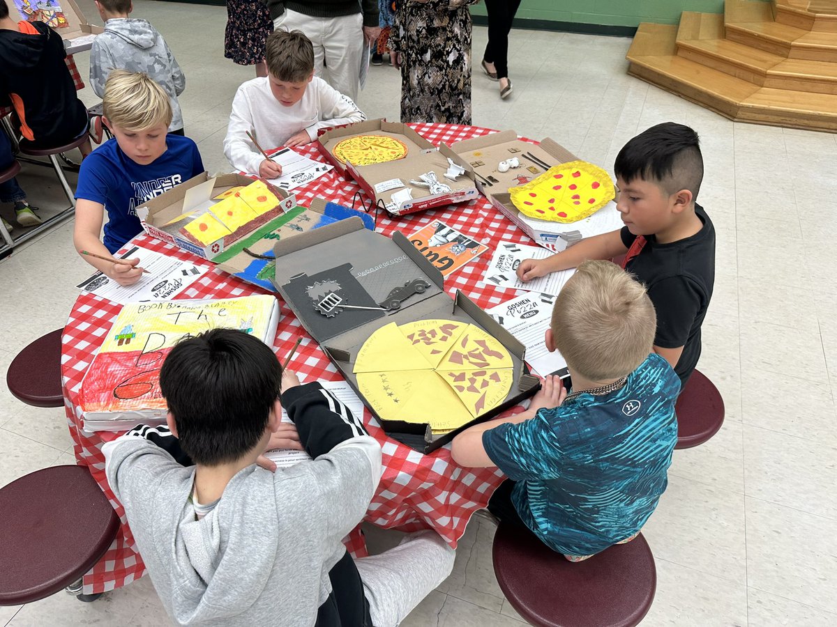 Our fourth graders are celebrating their Battle of the Books pizza box projects today in the cafeteria! These projects show off our incredible readers and writers! Great work, Gators!!! #VictoryInTheClassroom